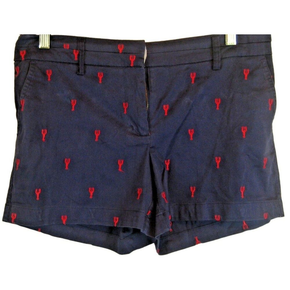 Womens British Khaki Navy w Embroidery Cotton/Spandex Short Shorts sz 8(34x8x4r)